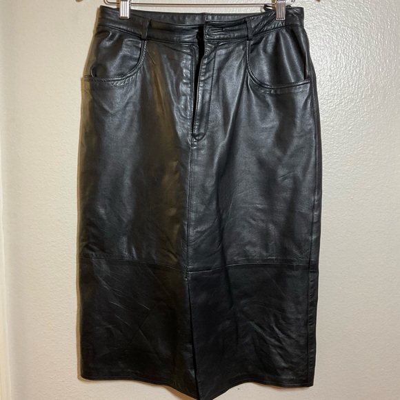 MODA A'PARTENIA VINTAGE BLACK LEATHER MIDI SKIRT.size 40 EU - Picture 3 of 15